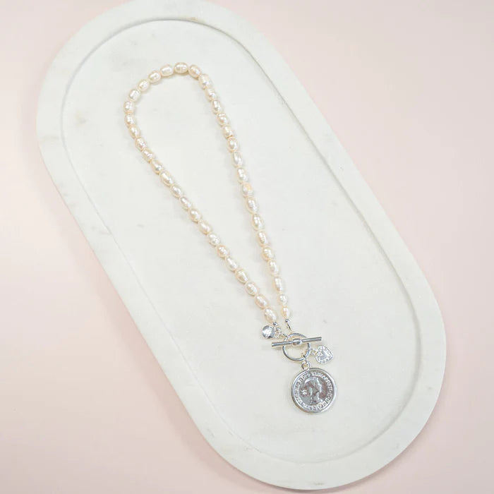 Lillyco Australia Limited Edition Silver Coin & Fresh Water Pearl Necklace (Short) | L1864NS