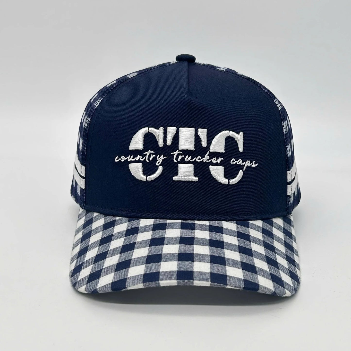 CTC Navy Gingham Trucker Cap - Medium Peak