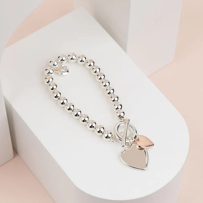 Lillyco Heart Collection Silver & Rose Gold 2 Heart Bracelet - L1595BM