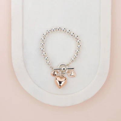 Lillyco Limited Edition Rose Gold & Silver Toggle Heart Bracelet - L1750BM-1