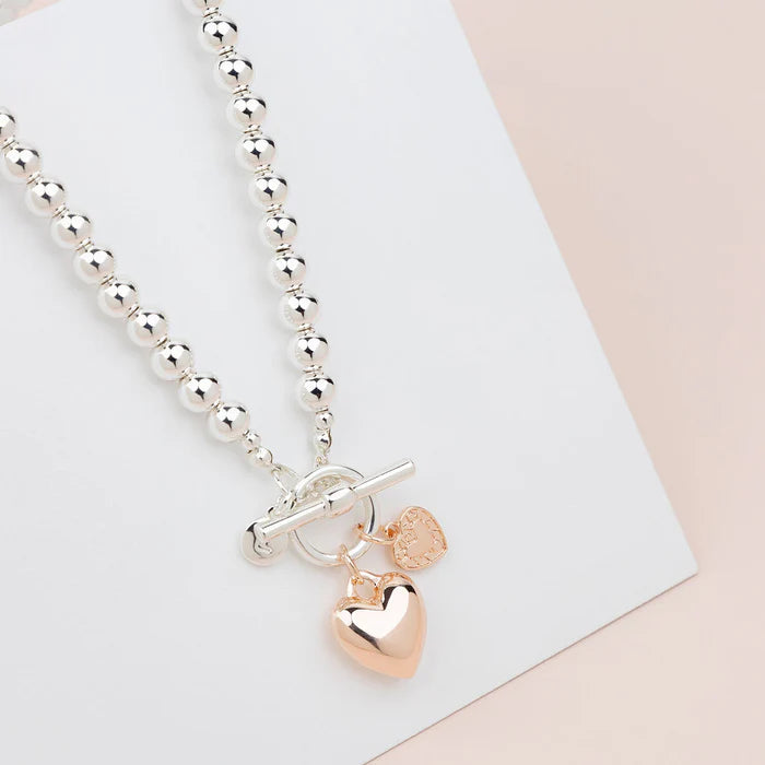 Lillyco Limited Edition Silver & Rose Gold Heart Necklace (Short) - L1753NM-H