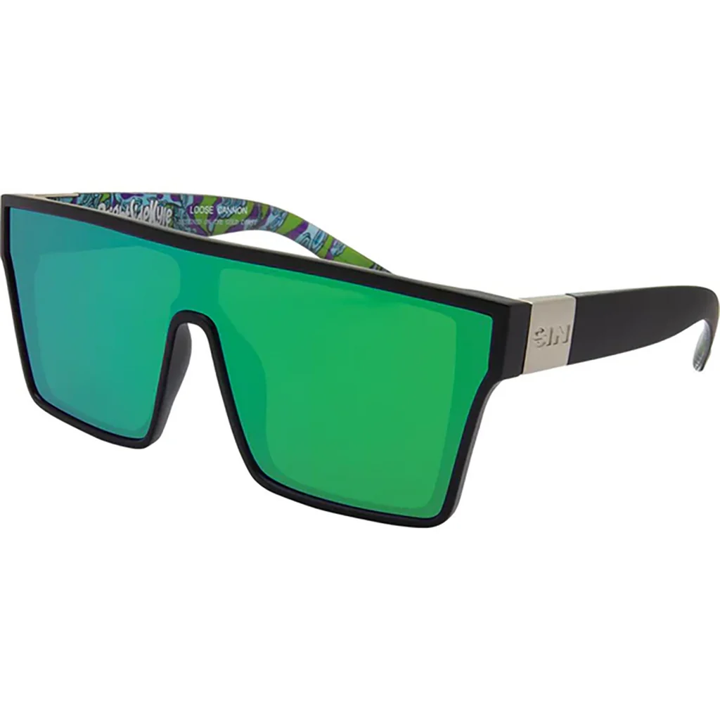 SIN Loose Cannon Sunglasses - Matt Black / Green Flash Mirror