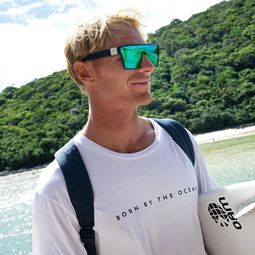 SIN Loose Cannon Sunglasses - Matt Black / Green Flash Mirror