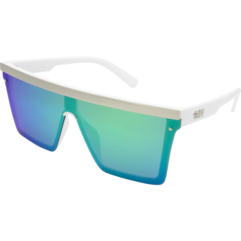 SIN 'The Bar' Sunglasses - White Silver / Green