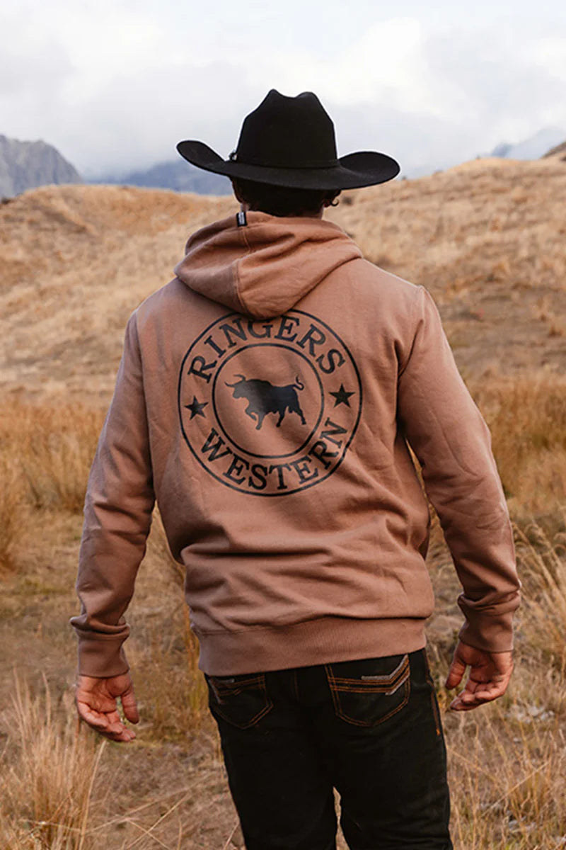 Ringers Western Signature Bull Mens Pullover Hoodie - Almond / Black