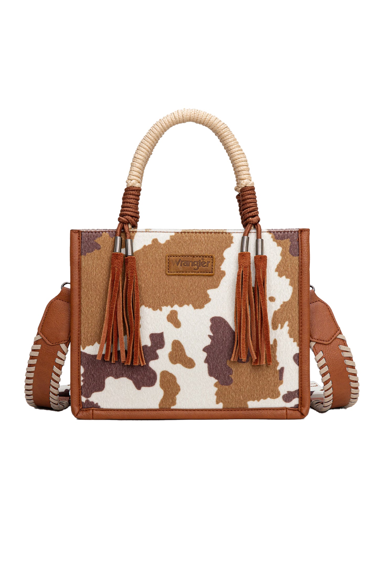 Wrangler Cow Print Tassel Crossbody Bag - Tan X6W4901BAG