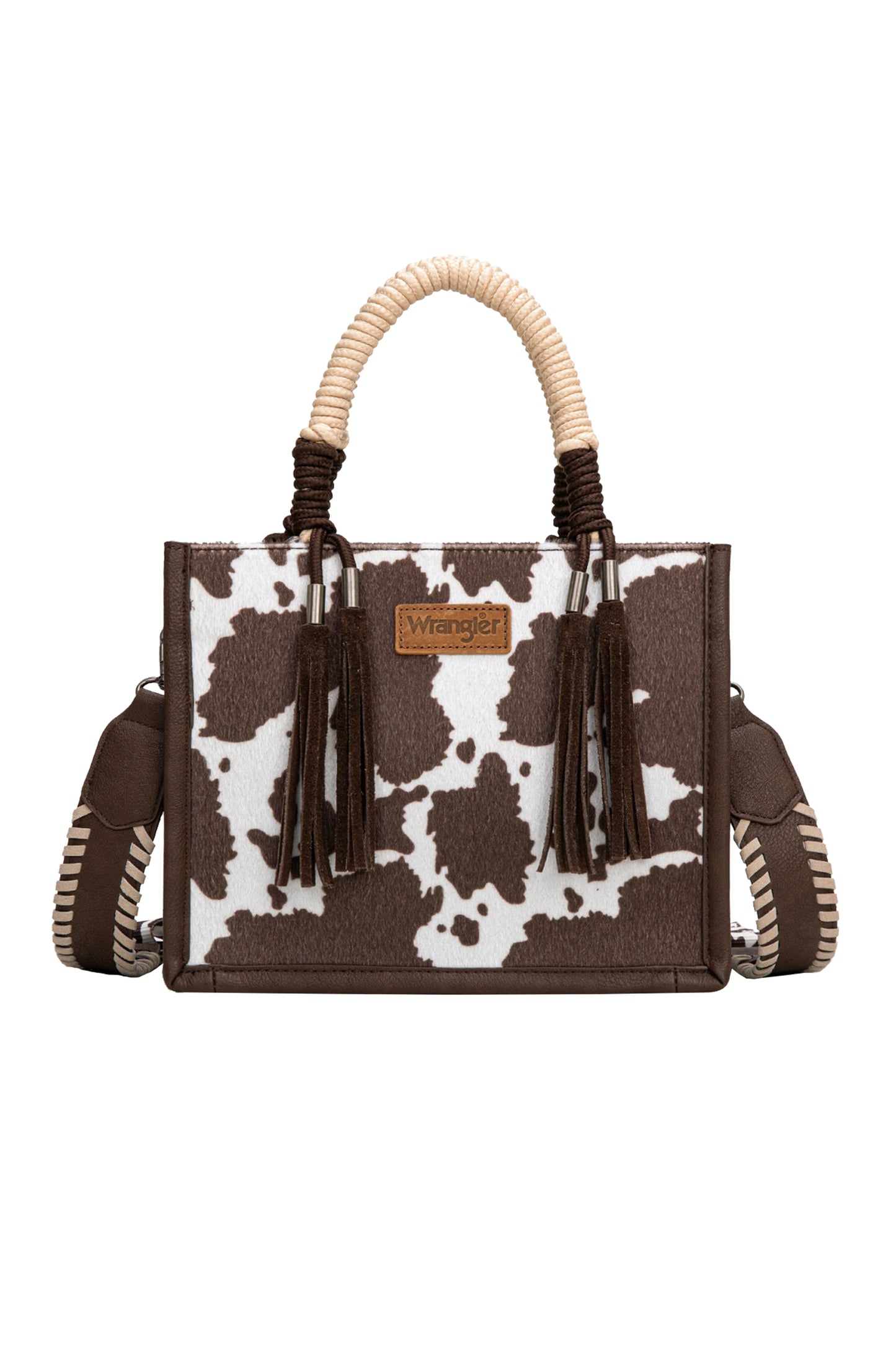 Wrangler Cow Print Tassel Crossbody Bag - Chocolate X6W4901BAG