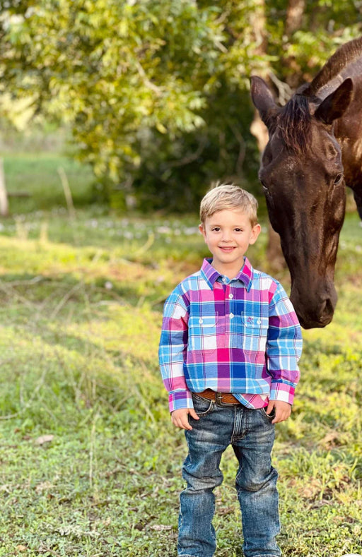 Black Colt Half Button Boys Shirt - Blue Plaid