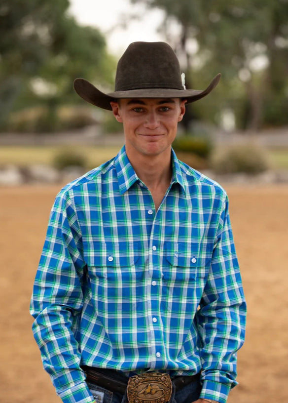 Black Colt Mens Burenda Blue, Green & White Check Dress Shirt