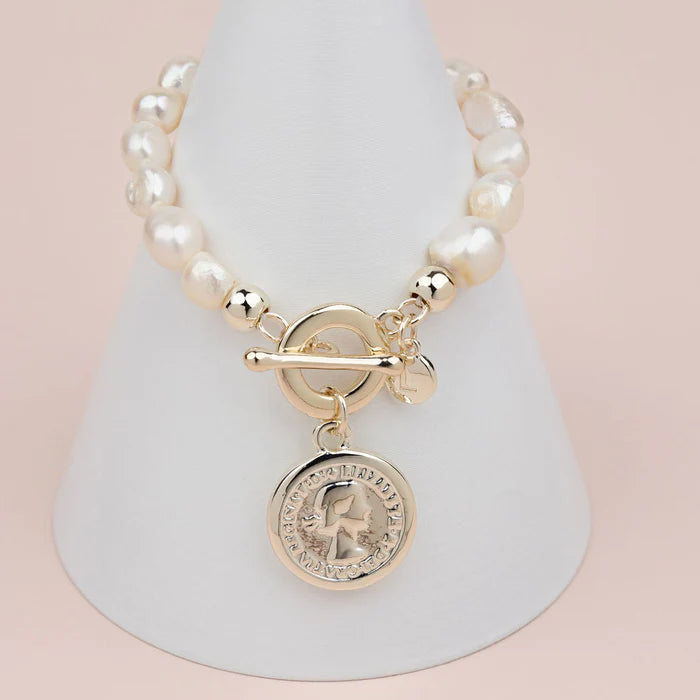 Lillyco Australia Limited Edition Light Gold Coin Pearl Bracelet | L1829BG