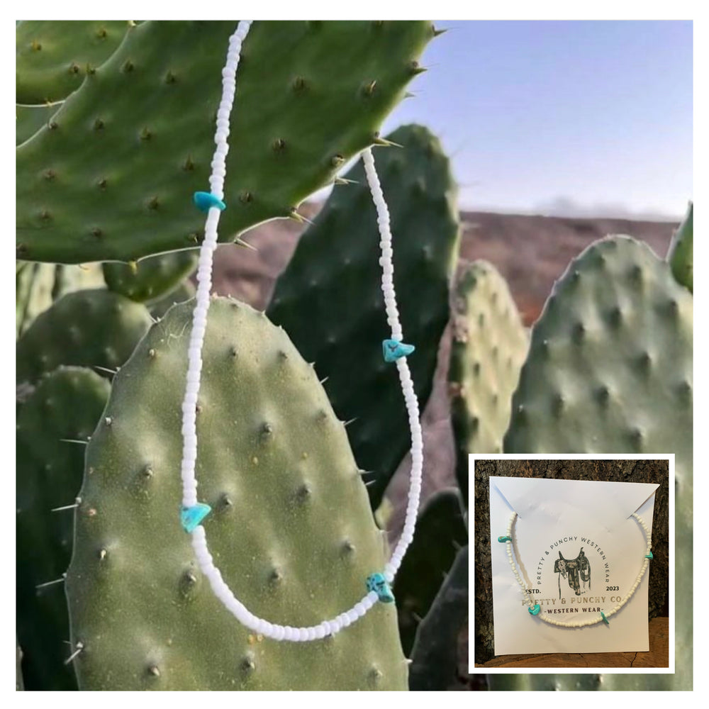 Pretty N Punchy Western Wear Choker - White / Aqua Aztec