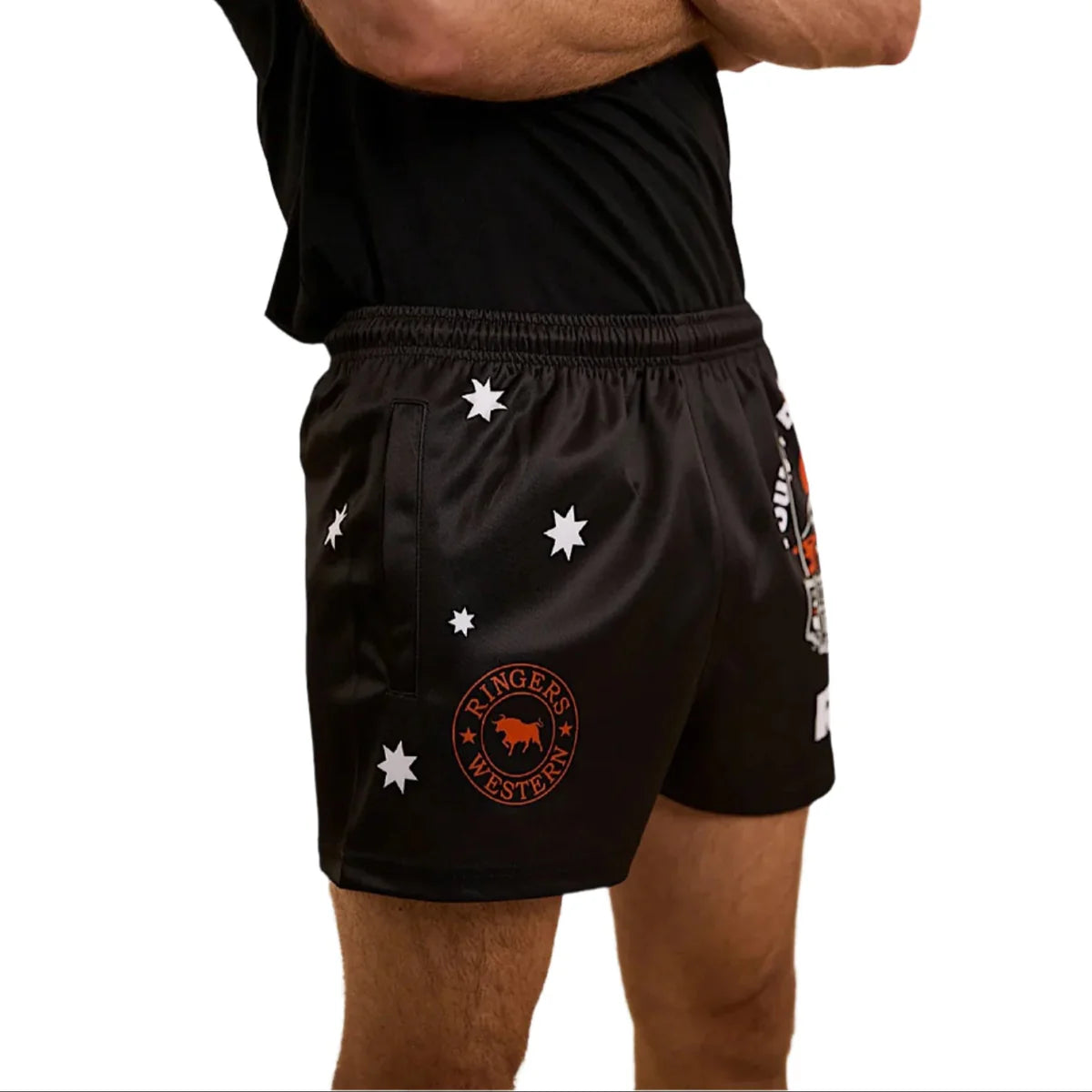 Ringers Western Young and Dumb Mens Footy Shorts  - Black/Orange