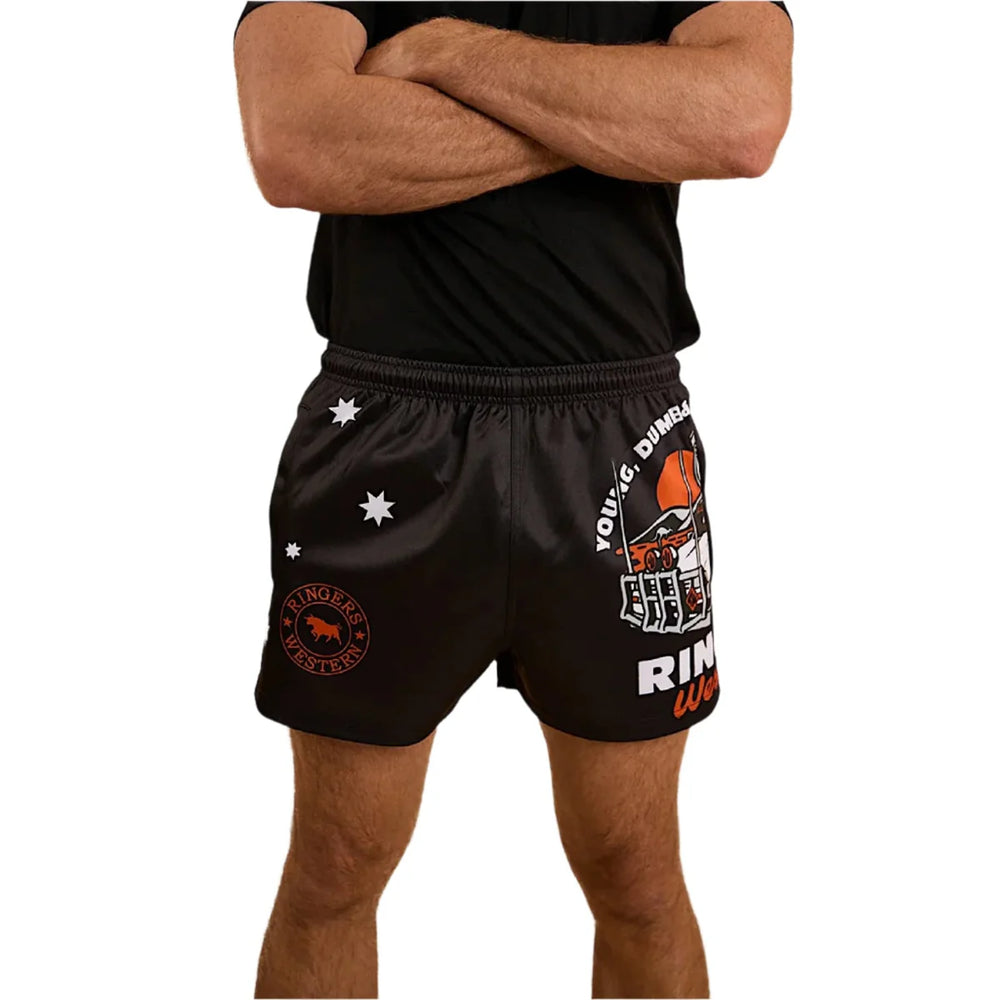 Ringers Western Young and Dumb Mens Footy Shorts  - Black/Orange
