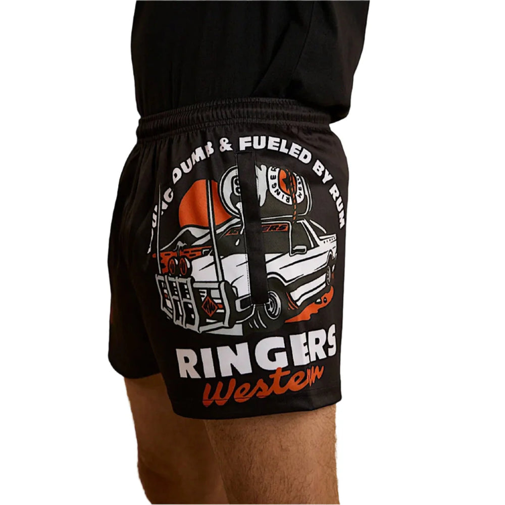 
                      
                        Ringers Western Young and Dumb Mens Footy Shorts  - Black/Orange
                      
                    