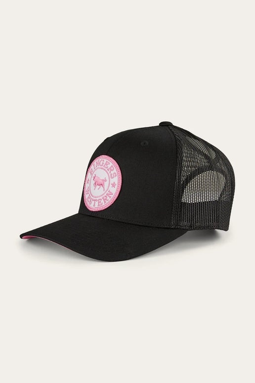 Ringers Western Tara Ponytail Cap - Black (pink underbrim)