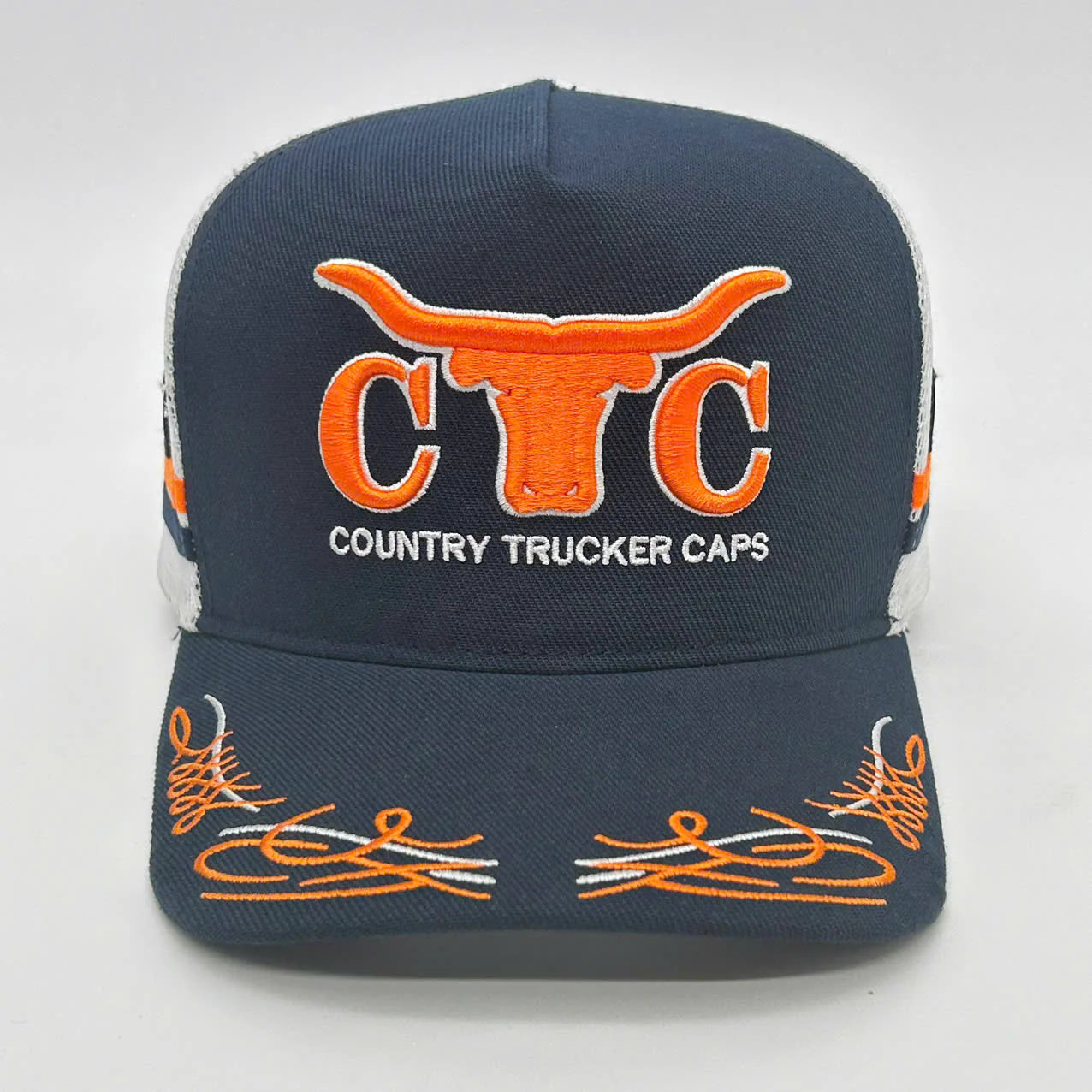 CTC Navy + Orange Scroll Trucker Cap
