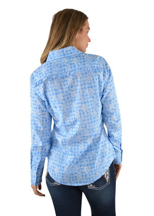 Womens Western Shirt ~ BLUE AND WHITE