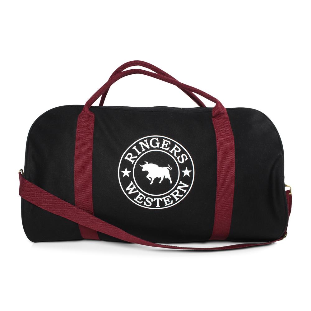 Gundagai Duffle Bag - Black & Maroon with White Print