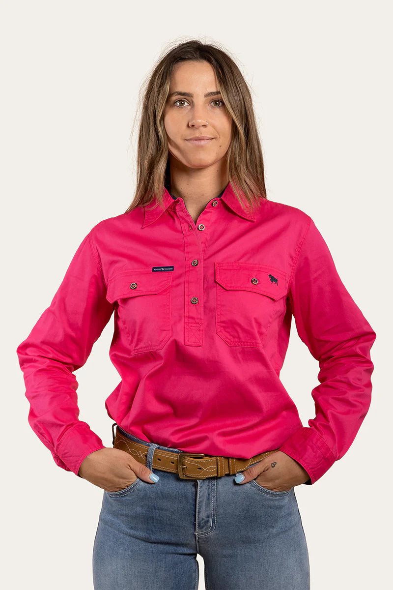 Ringers Western Pentecost River Womens Half Button Work Shirt - Neon Pink