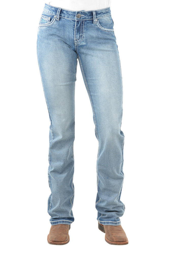 Pure Western Womens Criss Cross Relaxed Rider Jeans - 36 Leg - Moonshine