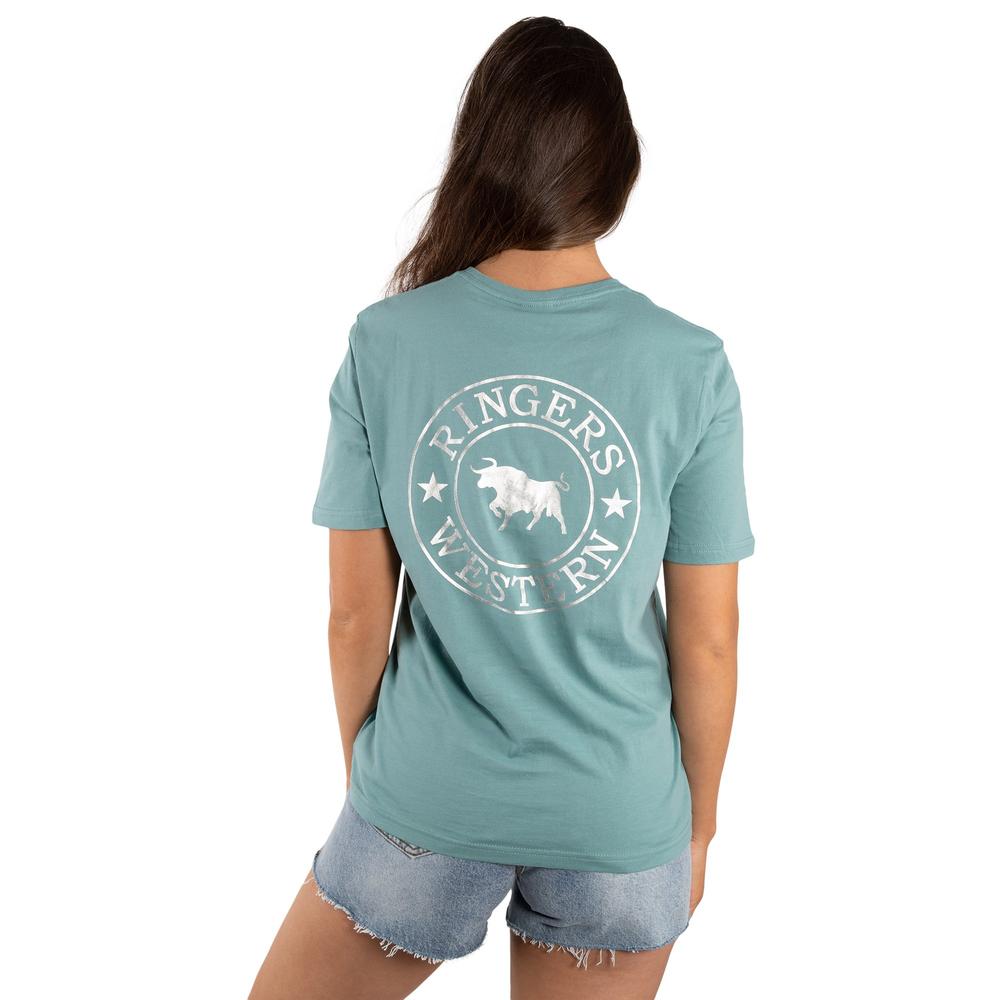 Signature Bull Womens LOOSE T-Shirt - Sea Green with Silver Print