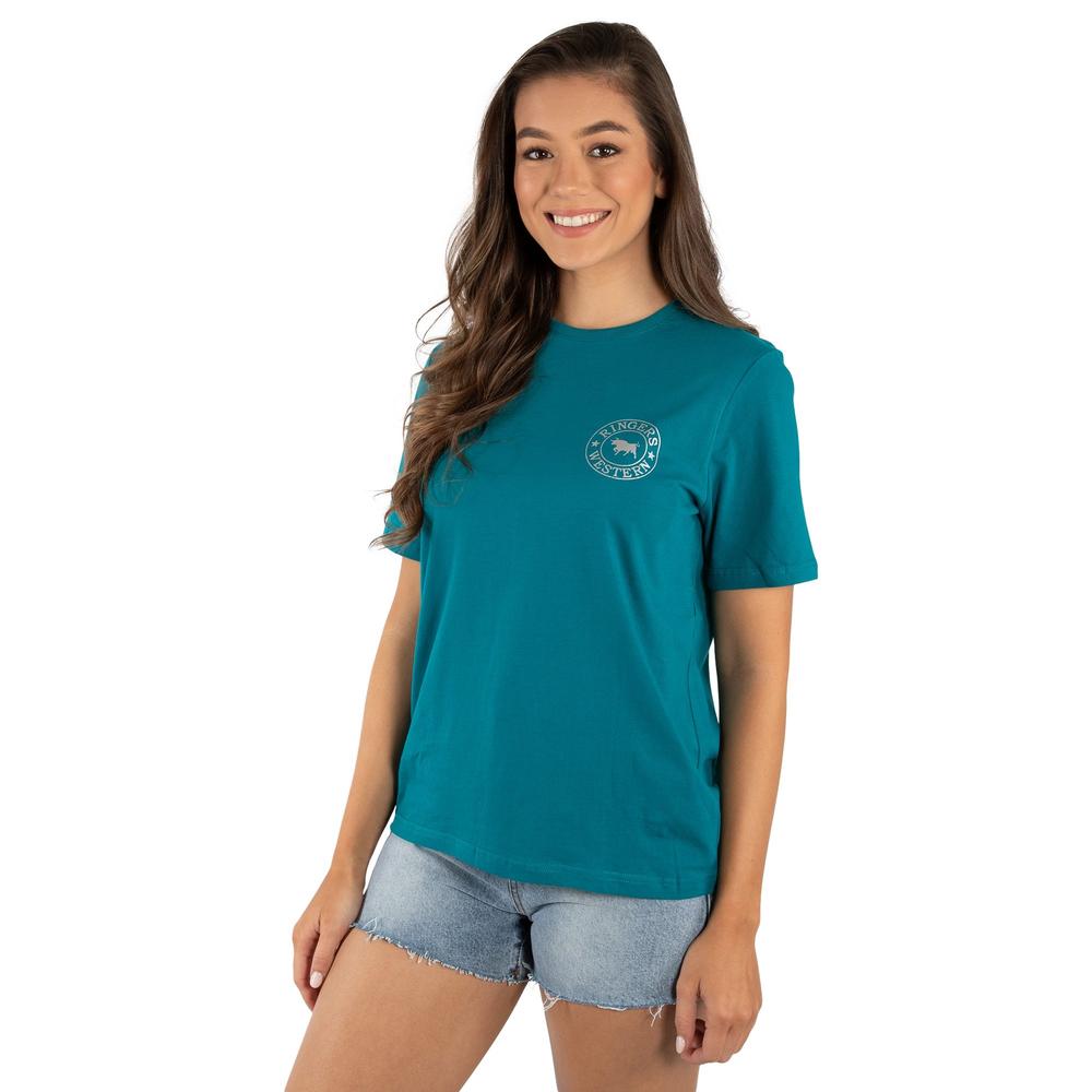 Signature Bull Womens LOOSE T-Shirt - Teal with Silver Print