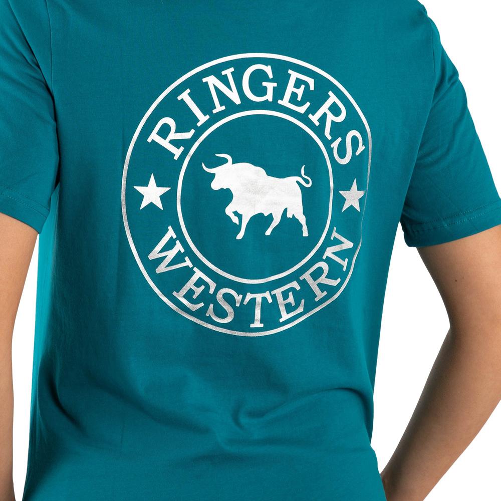 
                      
                        Signature Bull Womens LOOSE T-Shirt - Teal with Silver Print
                      
                    