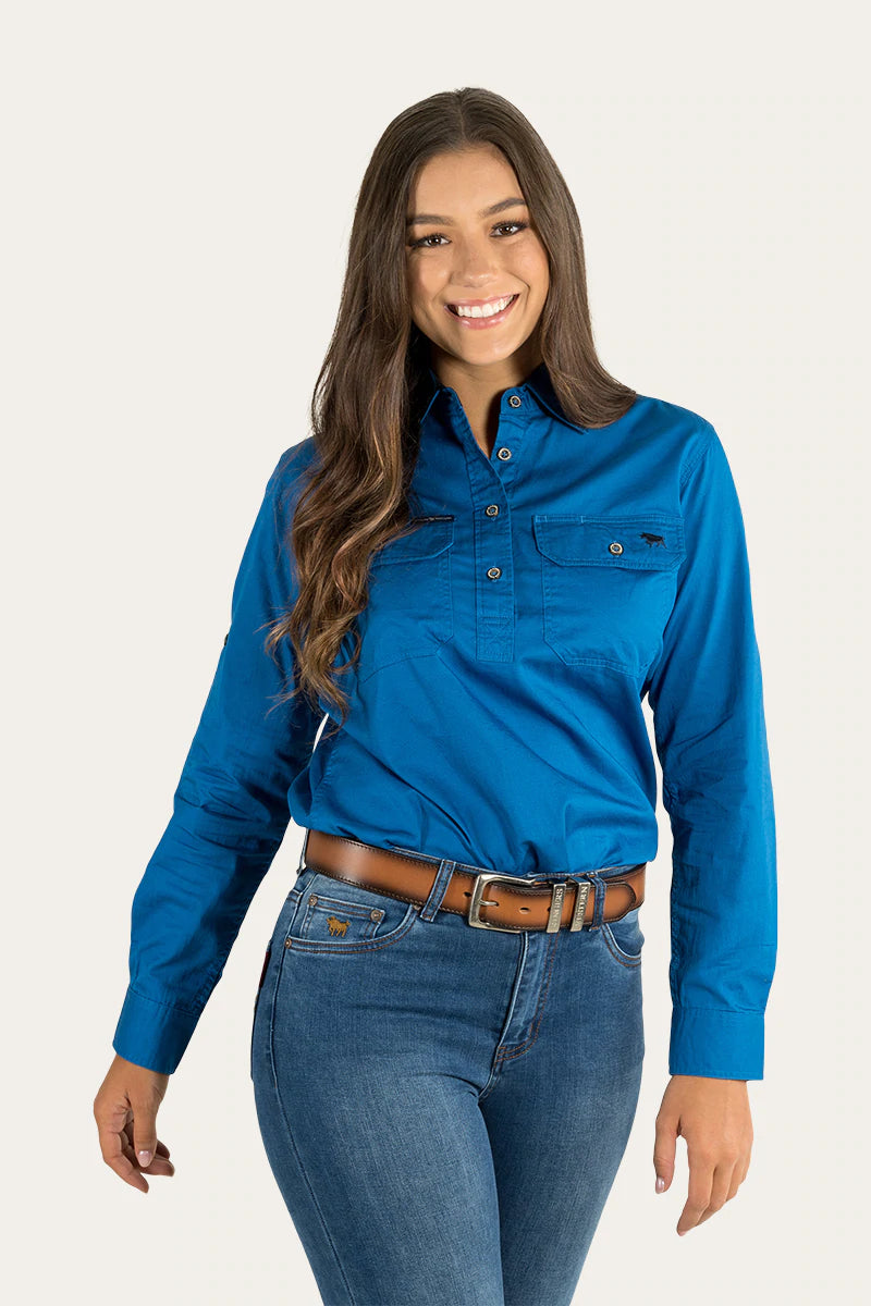 Ringers Western Womens Pentecost Half Button Work Shirt - Snorkel Blue