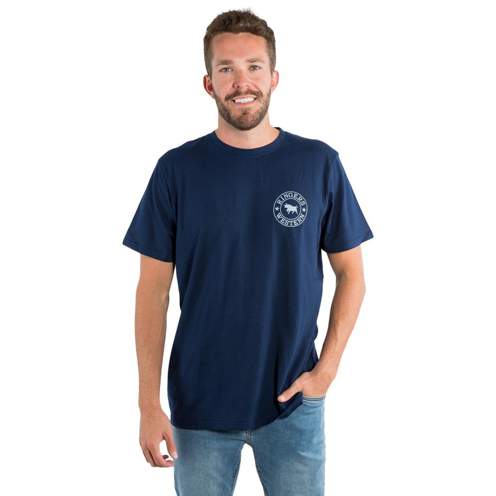 Signature Bull Mens Loose T-Shirt - Midnight with Faded Denim Print