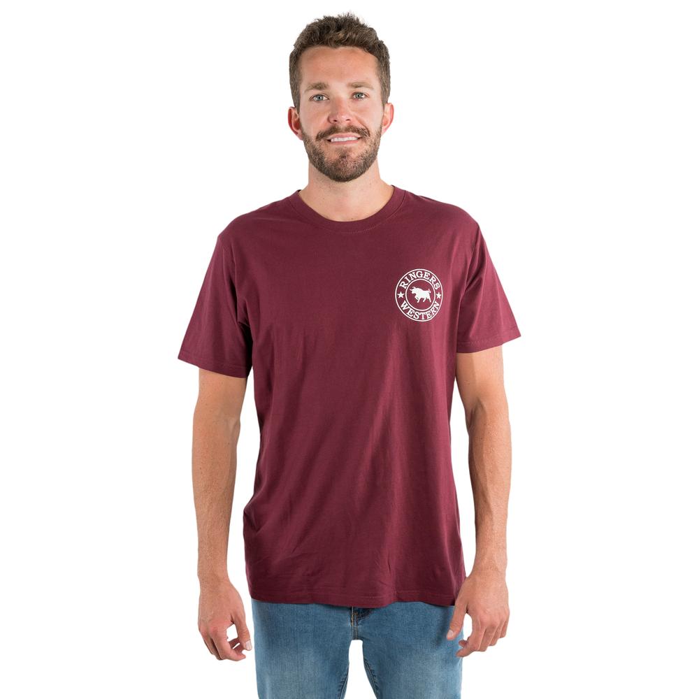 Signature Bull Mens Loose T-Shirt - Burgundy with White Print