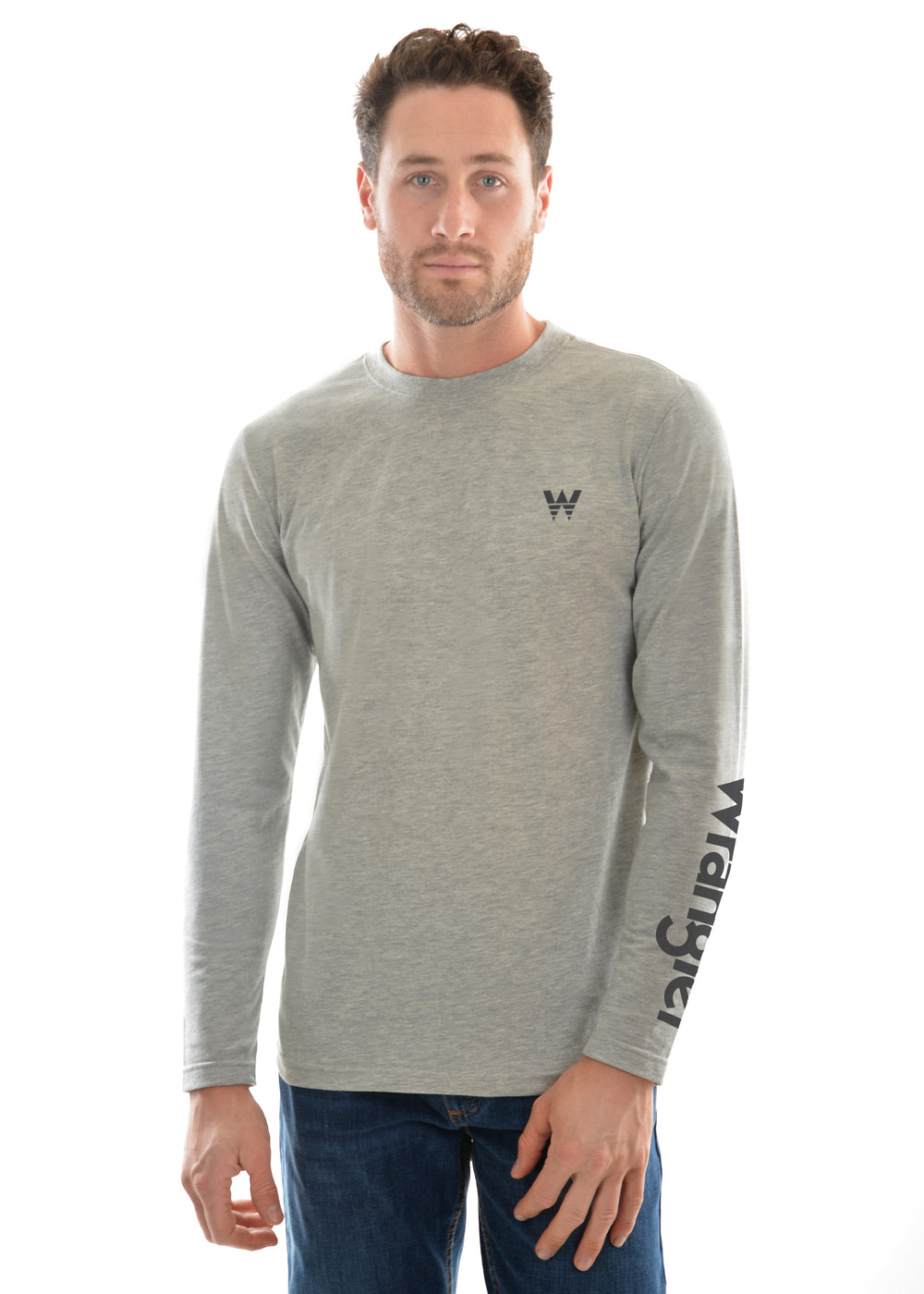 Mens Wrangler Logo L/S Shirt - Grey