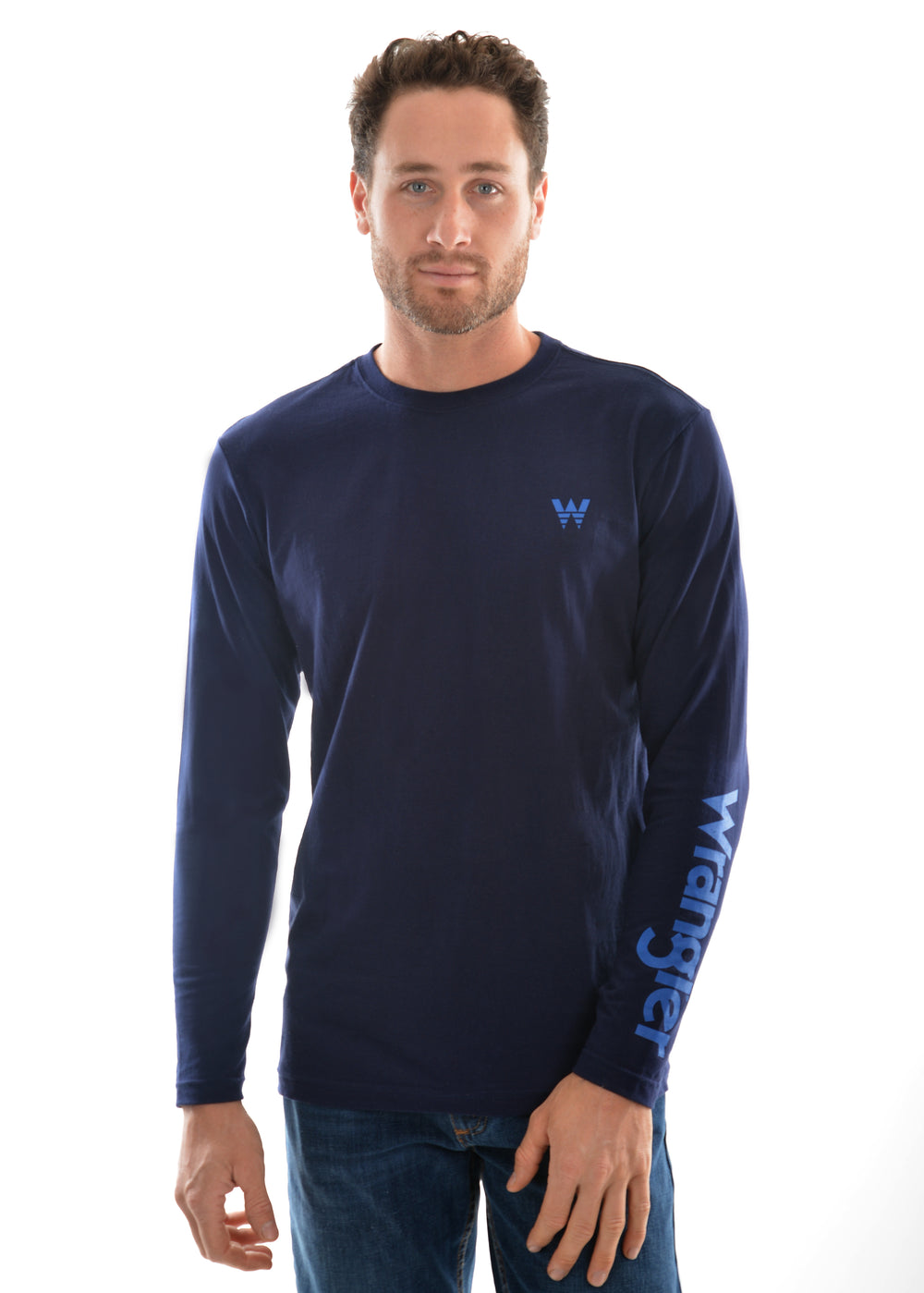 Mens Wrangler Logo L/S Shirt - Navy