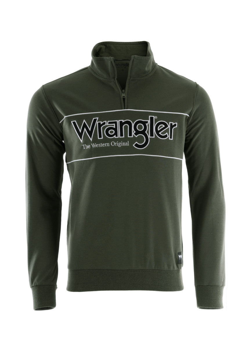 Wrangler Mens Ryder Logo 1/4 Zip Pullover - Cypress