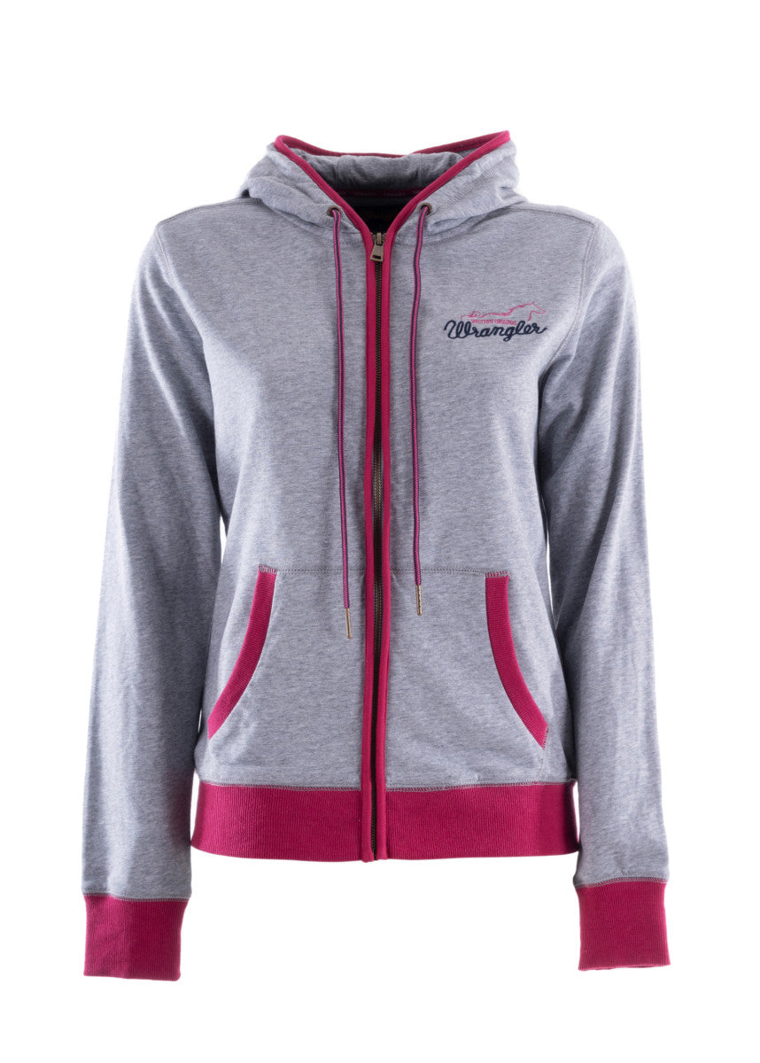 Wrangler Womens Cheryl Zip Hoodie - Grey Marle / Fuschia