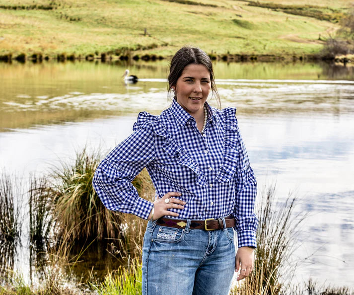 Black Colt Rubi Womens Long Sleeve Shirt - Blue Gingham