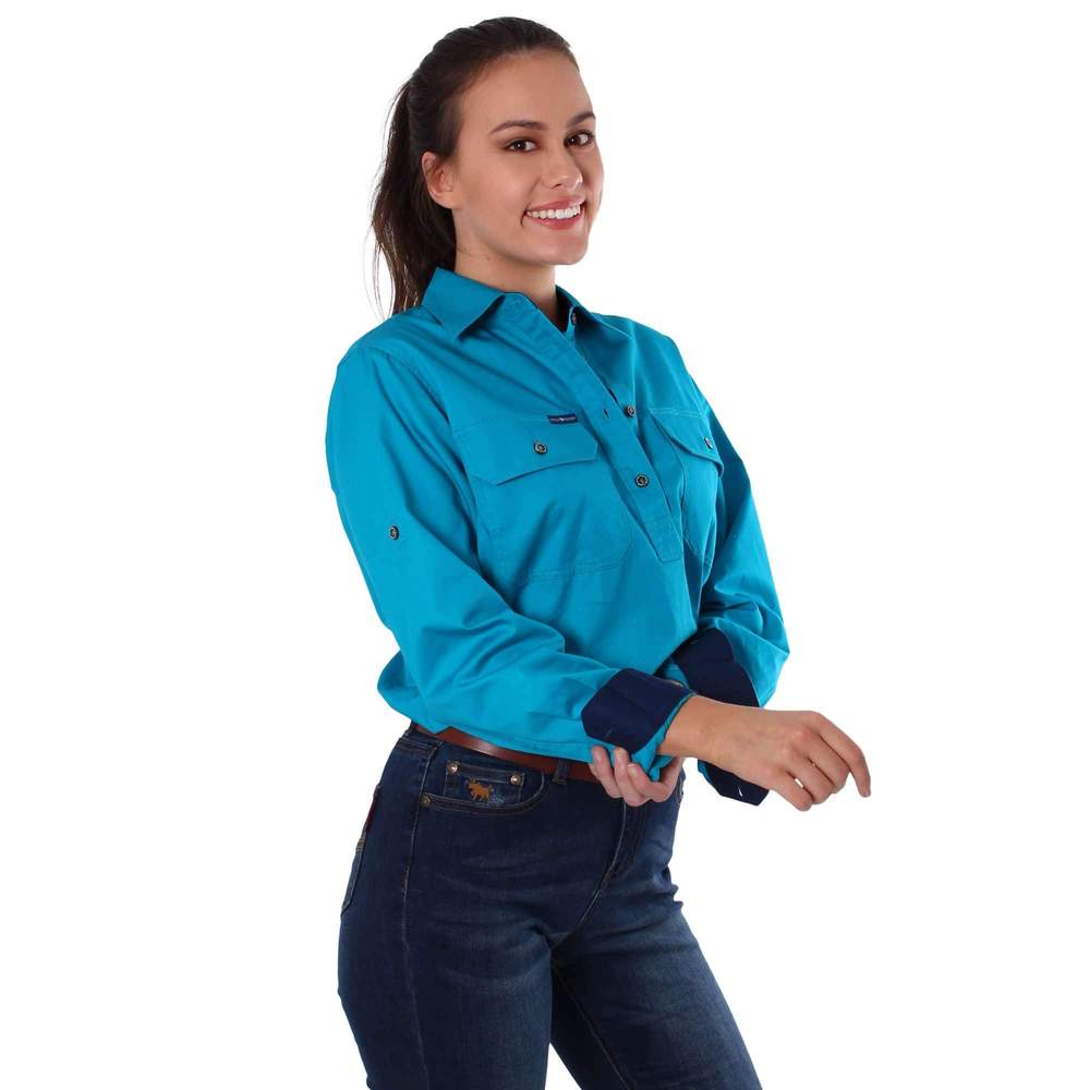 Pentecost River Womens Half Button Work Shirt - Turquoise