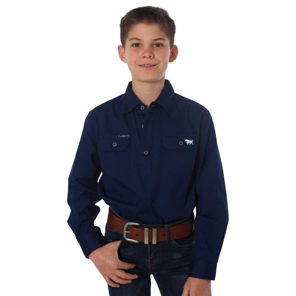 Ringers Western Kids Ord River Half Button Work Shirt - Navy